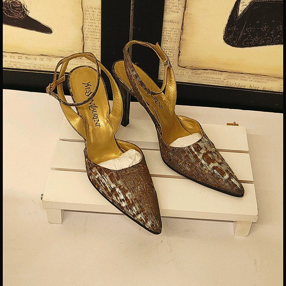Yves Saint Laurent 8 Italy Brown Satin on leather